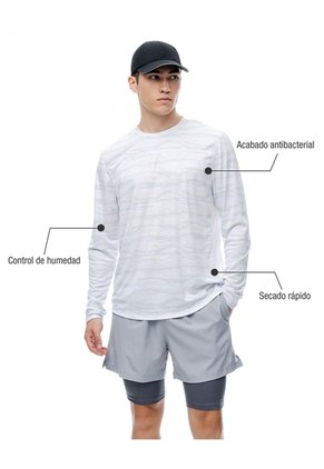Camiseta Regular Manga Larga Blanca Estampada Hombre Blanco