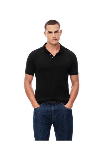 Polo Slim Algodón Negra Hombre Negro