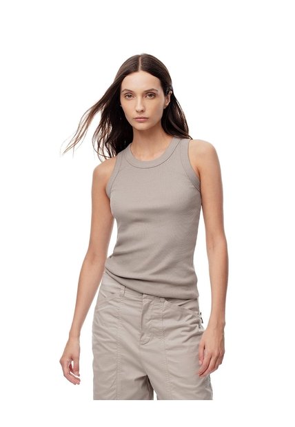 Camiseta Esqueleto Slim Rib Algodón Taupe Mujer Marron Claro