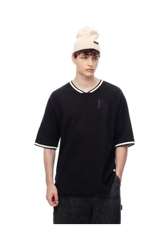 Camiseta Regular Algodón Negra Bordada Hombre Negro Gef