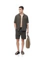 Camisa Manga Corta Loose Tela Liviana Café Hombre Cafe de Gef