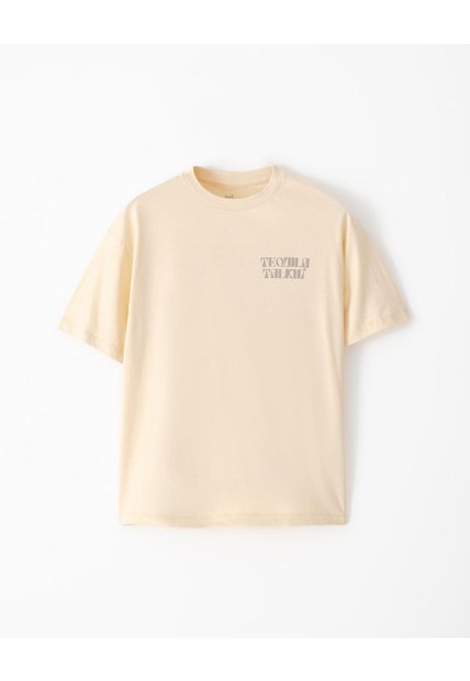Camiseta Regular Algodón Amarilla Estampada Hombre Amarillo