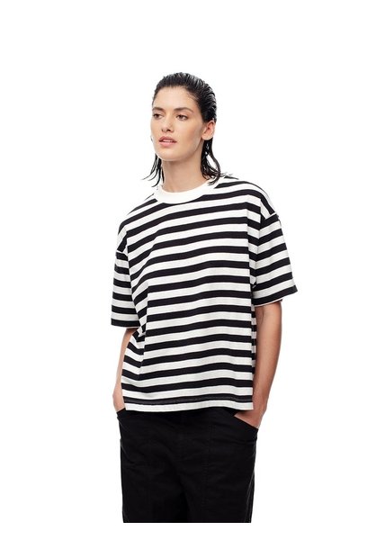 Camiseta Oversize Algodón Rayas Mujer Blanco