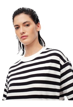 Camiseta Oversize Algodón Rayas Mujer Blanco