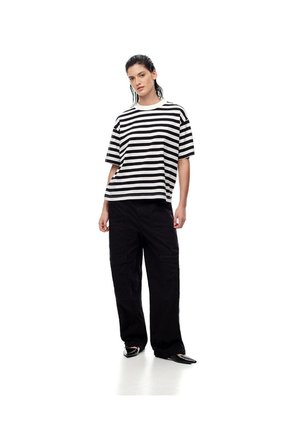 Camiseta Oversize Algodón Rayas Mujer Blanco
