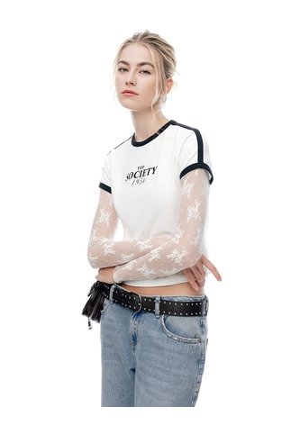 Camiseta Slim Estampada Crudo Mujer Beige Gef