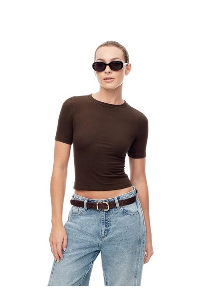 Camiseta Slim Rib Algodón Chocolate Mujer Chocolate