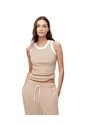 Camiseta Esqueleto Slim Rib Algodón Caqui Mujer Beige de Gef