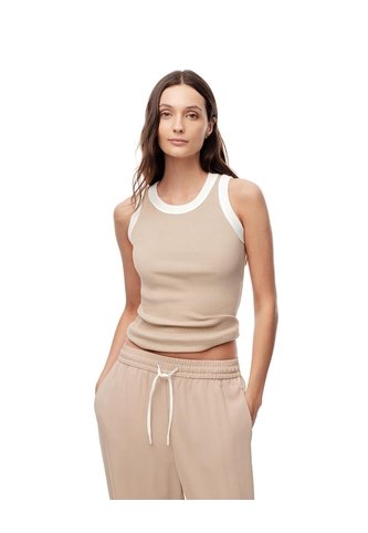 Camiseta Esqueleto Slim Rib Algodón Caqui Mujer Beige Gef