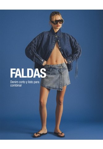Falda Short Tiro Alto Denim índigo Medio Mujer Azul Oscuro Gef