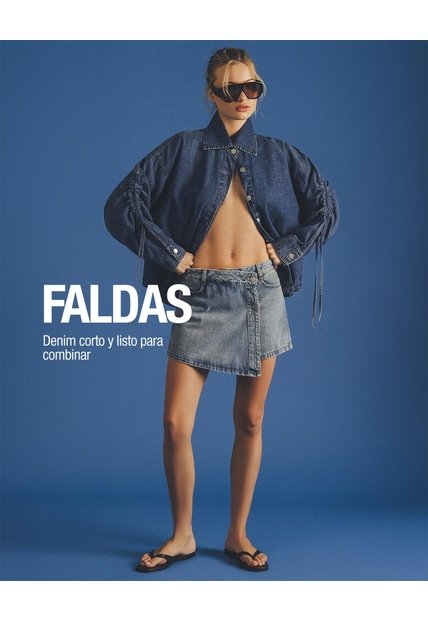Falda Short Tiro Alto Denim índigo Medio Mujer Azul Oscuro