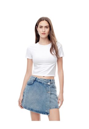Falda Short Tiro Alto Denim índigo Medio Mujer Azul Oscuro