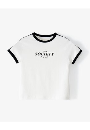 Camiseta Slim Estampada Crudo Mujer Beige