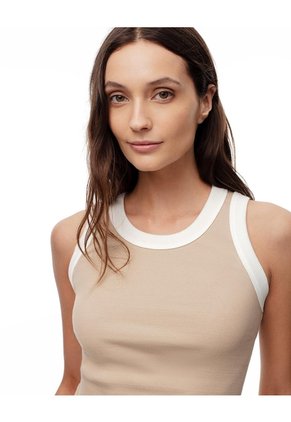 Camiseta Esqueleto Slim Rib Algodón Caqui Mujer Beige