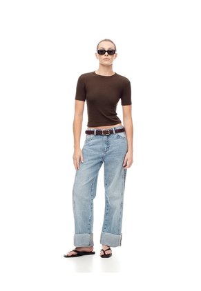 Camiseta Slim Rib Algodón Chocolate Mujer Chocolate