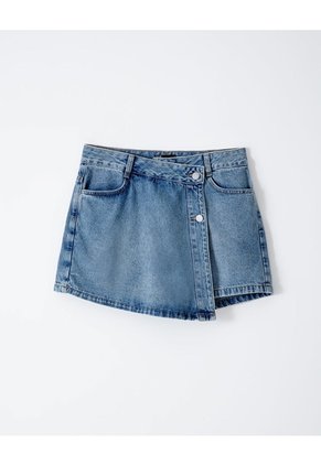Falda Short Tiro Alto Denim índigo Medio Mujer Azul Oscuro