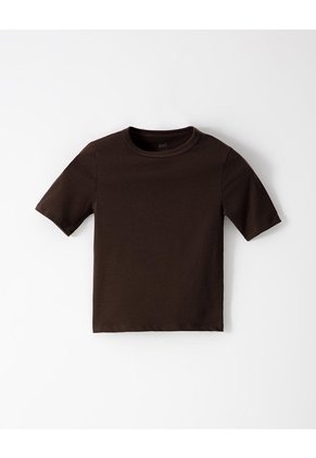 Camiseta Slim Rib Algodón Chocolate Mujer Chocolate