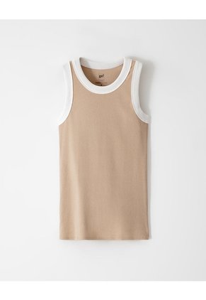 Camiseta Esqueleto Slim Rib Algodón Caqui Mujer Beige