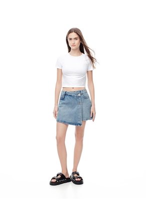 Falda Short Tiro Alto Denim índigo Medio Mujer Azul Oscuro