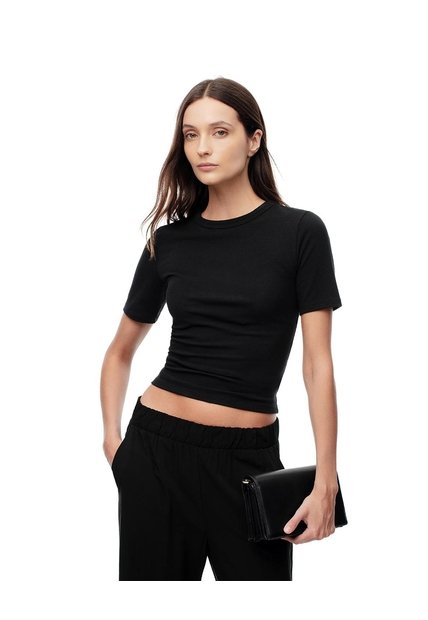 Camiseta Slim Rib Algodón Negra Mujer Negro