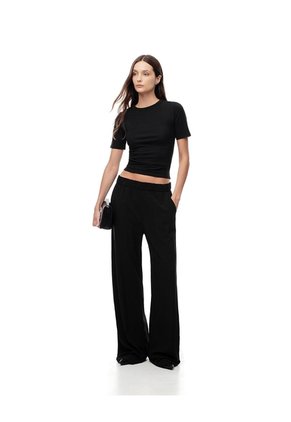 Camiseta Slim Rib Algodón Negra Mujer Negro