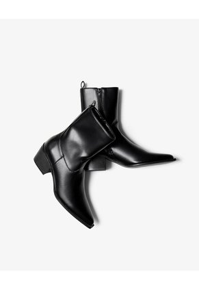 Botas Tipo Western Tacón Medio Negras Mujer Negro