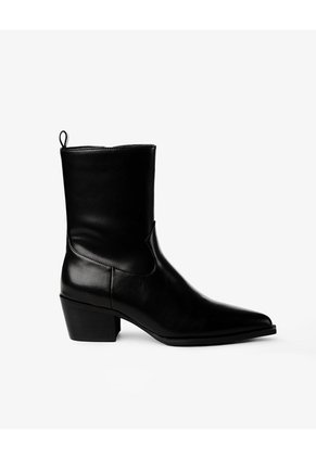 Botas Tipo Western Tacón Medio Negras Mujer Negro