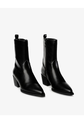 Botas Tipo Western Tacón Medio Negras Mujer Negro