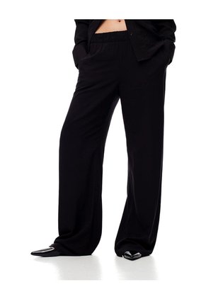 Pantalón Wide Leg Tiro Medio Negro Mujer Negro
