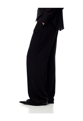 Pantalón Wide Leg Tiro Medio Negro Mujer Negro