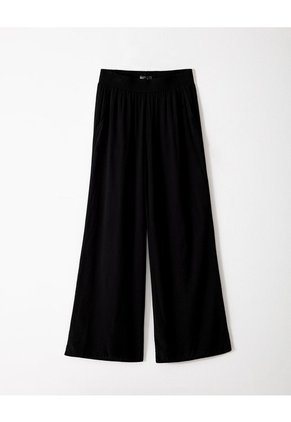 Pantalón Wide Leg Tiro Medio Negro Mujer Negro
