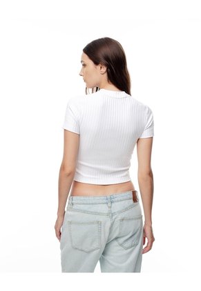 Camiseta Crop Slim Algodón Blanca Mujer Blanco
