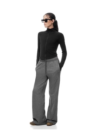 Pantalón Relax Tiro Medio Algodón Gris Mujer Gris Gef