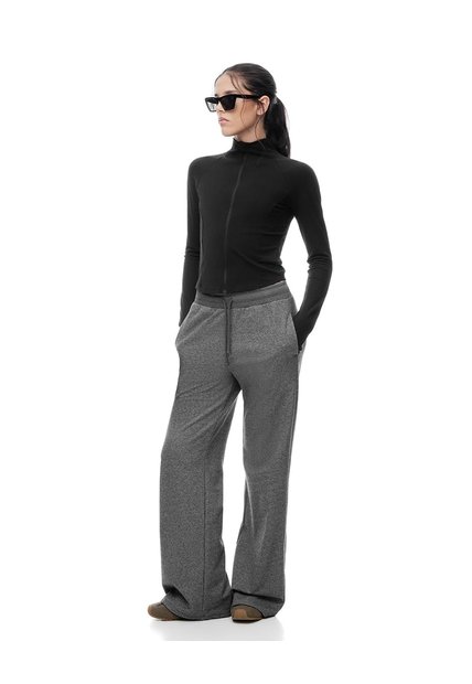 Pantalón Relax Tiro Medio Algodón Gris Mujer Gris