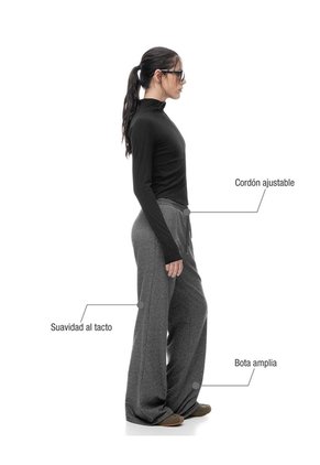 Pantalón Relax Tiro Medio Algodón Gris Mujer Gris