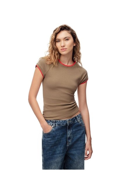 Camiseta Slim Algodón Negra Mujer Cafe
