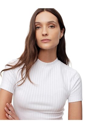 Camiseta Crop Slim Algodón Blanca Mujer Blanco