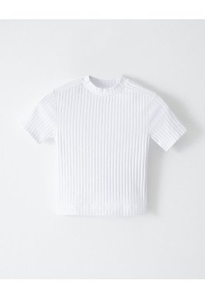 Camiseta Crop Slim Algodón Blanca Mujer Blanco
