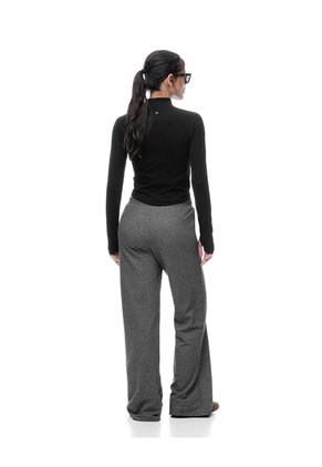 Pantalón Relax Tiro Medio Algodón Gris Mujer Gris