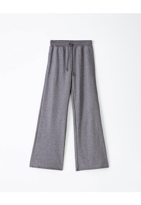 Pantalón Relax Tiro Medio Algodón Gris Mujer Gris