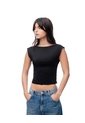 Camiseta Crop Slim Doble Tela Negra Mujer Negro de Gef