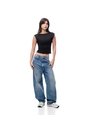 Camiseta Crop Slim Doble Tela Negra Mujer Negro de Gef