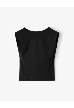 Camiseta Crop Slim Doble Tela Negra Mujer Negro