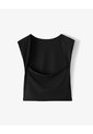 Camiseta Crop Slim Doble Tela Negra Mujer Negro de Gef