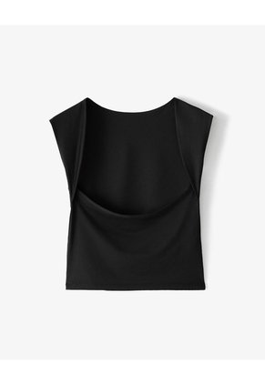 Camiseta Crop Slim Doble Tela Negra Mujer Negro