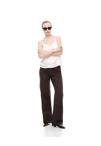 Jean Wide Leg Tiro Alto Chocolate Mujer Chocolate Gef
