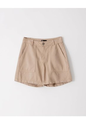 Short Tiro Alto Denim Caqui Mujer Beige