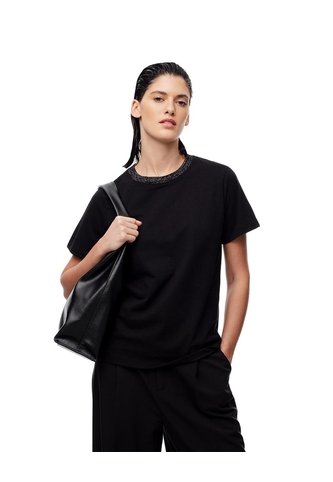 Camiseta Regular Algodón Negra Mujer Negro Gef