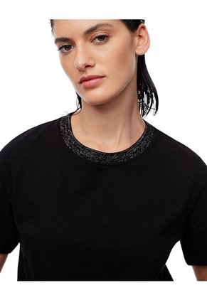 Camiseta Regular Algodón Negra Mujer Negro