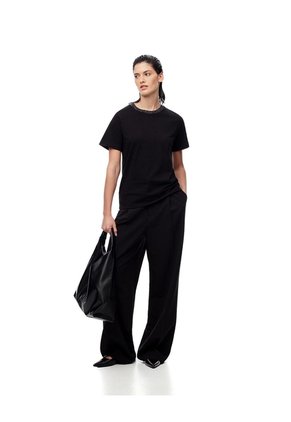Camiseta Regular Algodón Negra Mujer Negro